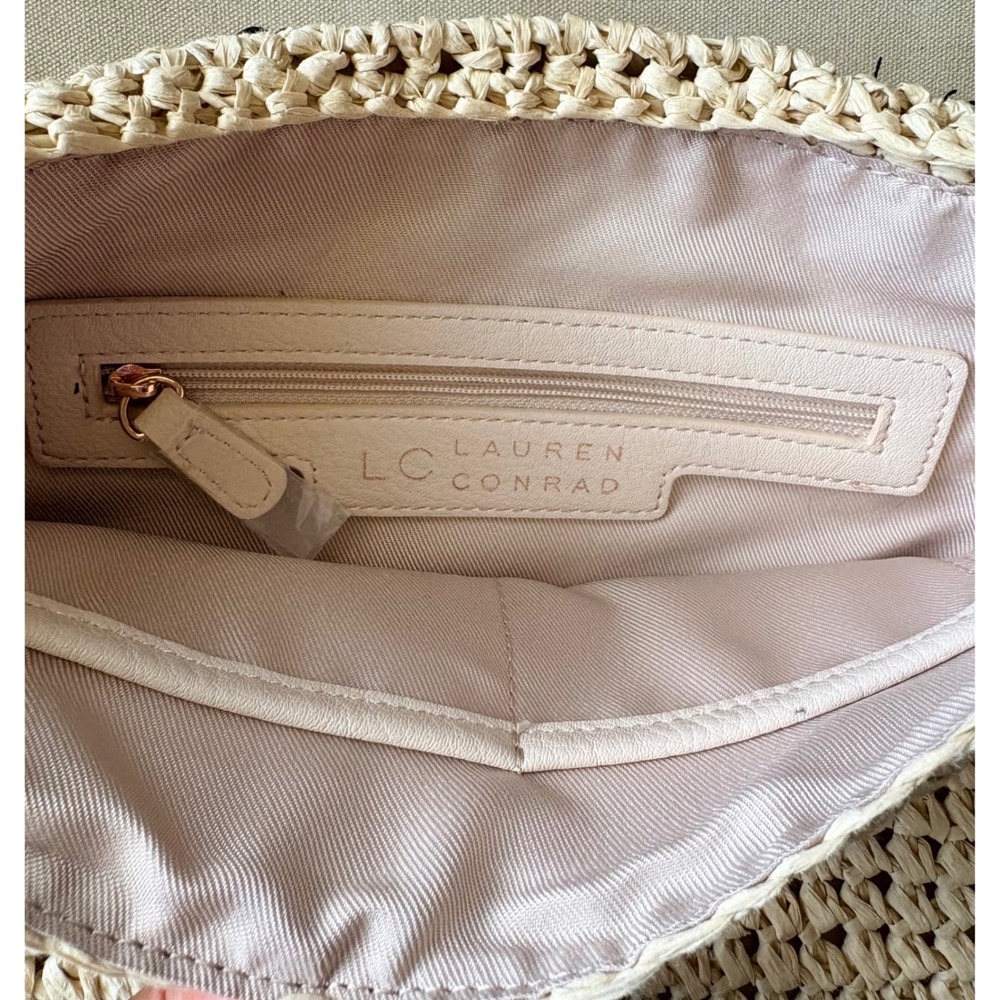 LC Lauren Conrad Beige Straw Crochet Crossbody/Clutch Purse Boho Summer Floral - Picture 5 of 8